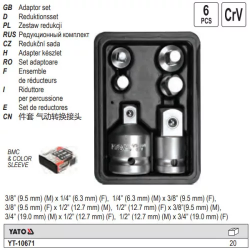 YATO YT-10671 Dugókulcs adapter készlet 6 részes CrV