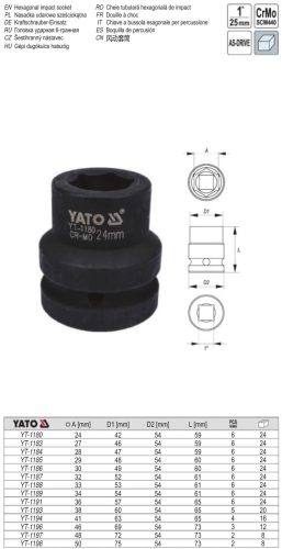 YATO YT-1191 Gépi dugókulcs 1" 36 mm CrMo