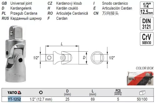 YATO YT-1252 Univerzális csuklós csatlakozó 1/2" 12,5 mm