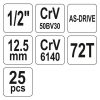 YATO YT-12671 Dugókulcs készlet 25 részes 1/2" 10-32 mm CrV