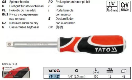 YATO YT-1427 Behajtószár nyéllel 1/4"