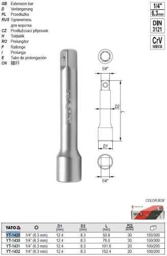 YATO YT-1429 Toldószár 1/4" 51 mm DIN3121 CrV