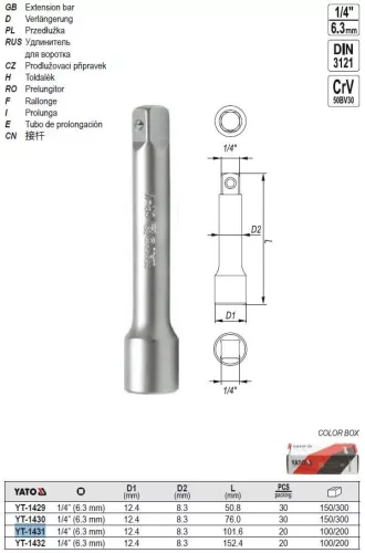 YATO YT-1431 Toldószár 1/4" 101,6 mm DIN3121 CrV