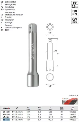 YATO YT-1432 Toldószár 1/4" 152,4 mm DIN3121 CrV