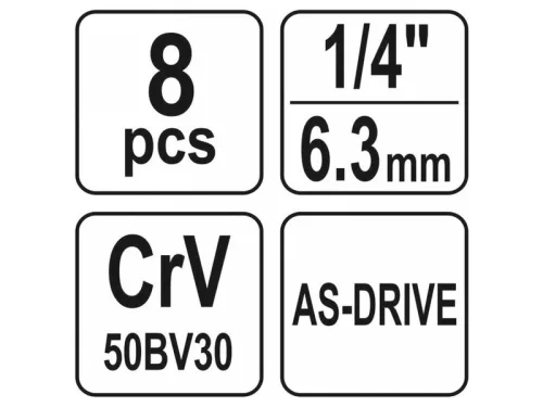 YATO YT-14431 Hosszú dugókulcs készlet 8 részes 1/4" 5,5-13 mm CrV