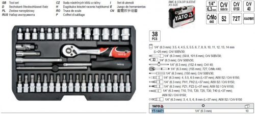 YATO YT-14471 Dugókulcs készlet 38 részes 1/4" 3,5-14 mm CrV