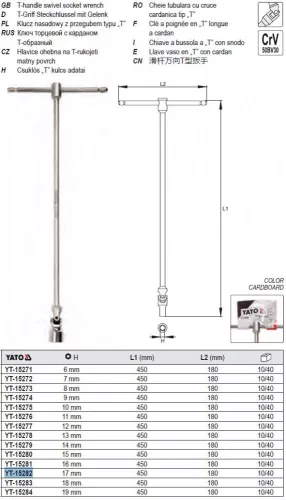YATO YT-15282 Csuklós T-kulcs 17 mm / 450 mm CrV