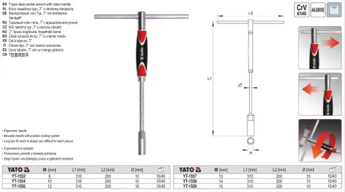 YATO YT-1556 T-kulcs 12 mm / 310 mm forgatható nyéllel CrV