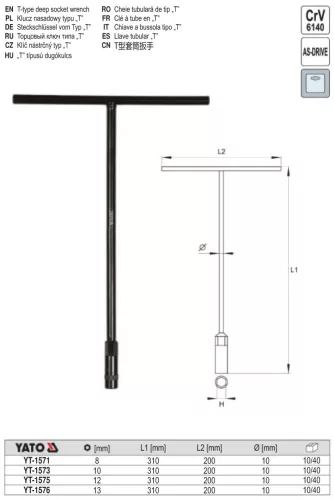 YATO YT-1575 T-kulcs 12 mm / 310 mm CrV