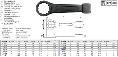 YATO YT-1611 Üthető csillagkulcs 58 mm / 270 mm CrV