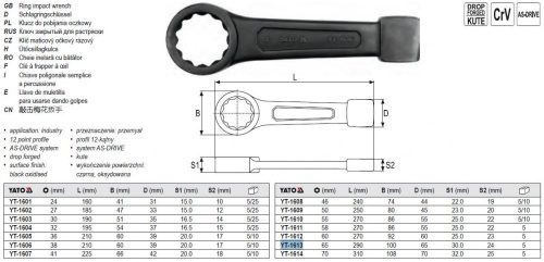 YATO YT-1613 Üthető csillagkulcs 65 mm / 290 mm CrV