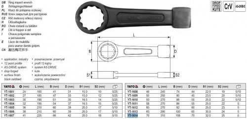 YATO YT-1614 Üthető csillagkulcs 70 mm / 310 mm CrV