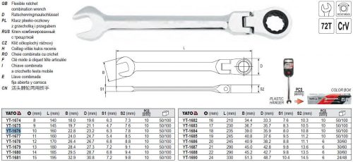 YATO YT-1676 Racsnis csuklós csillag-villáskulcs 10 mm / 160 mm 72T CrV