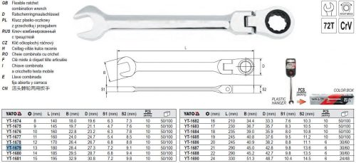 YATO YT-1679 Racsnis csuklós csillag-villáskulcs 13 mm / 180 mm 72T CrV