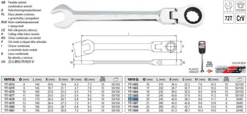 YATO YT-1686 Racsnis csuklós csillag-villáskulcs 20 mm / 245 mm 72T CrV