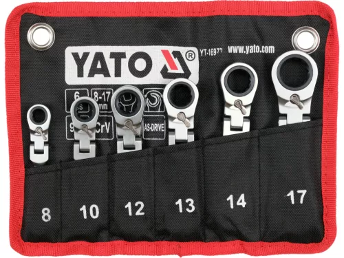 YATO YT-16977 Rövid racsnis csuklós csillag - villáskulcs készlet 6 részes 8-17mm-ig