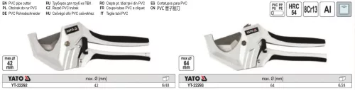 YATO YT-22292 Csővágó olló PVC 42 mm V-vágás