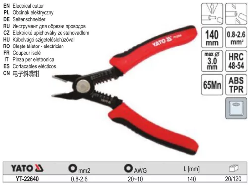YATO YT-22640 Kábelvágó és krimpelő fogó 140 mm 0,8-26 mm2