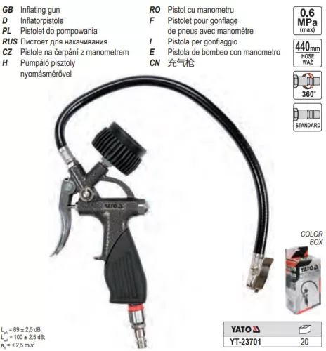 YATO YT-23701 Kerékfúvató pisztoly nyomásmérővel 1/4"
