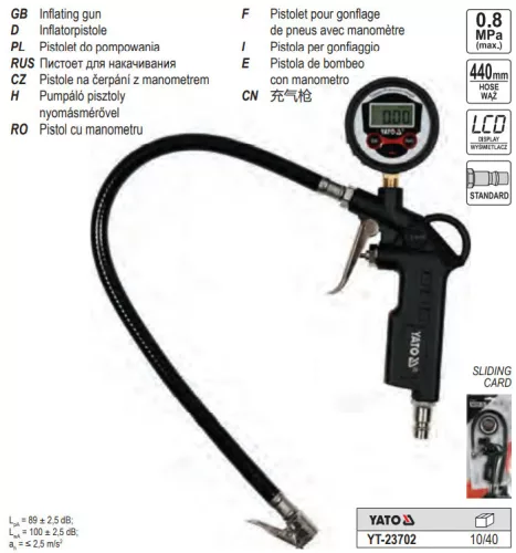 YATO YT-23702 Kerékfúvató pisztoly LCD nyomásmérővel 1/4"