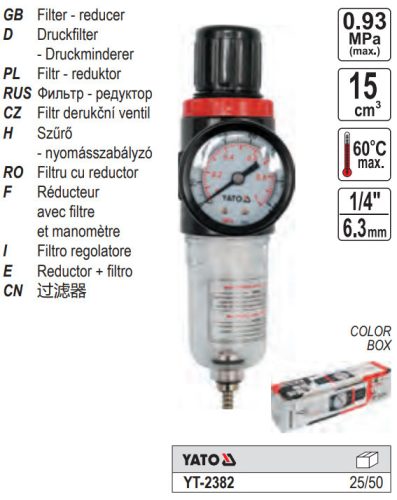 YATO YT-2382 Pneumatikus levegő szűrő nyomásszabályzóval 1/4"