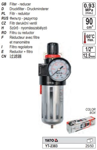 YATO YT-2383 Pneumatikus levegő szűrő nyomásszabályzóval 1/2"