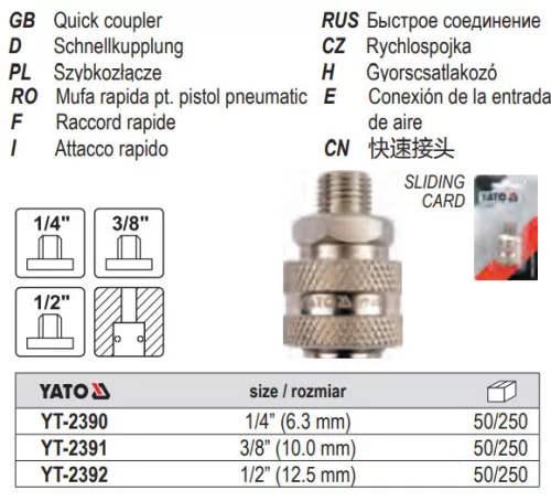 YATO YT-2390 Pneumatikus gyorscsatlakozó 1/4" menetes