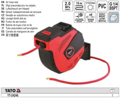 YATO YT-24246 Automata pneumatikus tömlődob 15 m