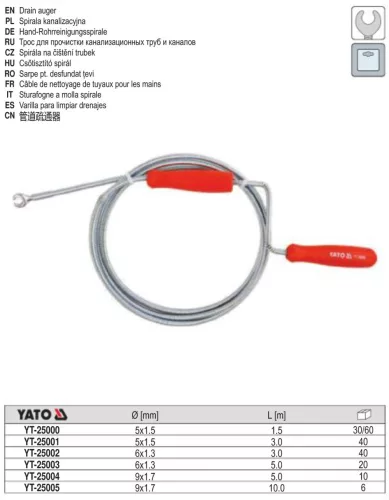YATO YT-25001 Csőtisztító spirál 3 m/ 5 mm