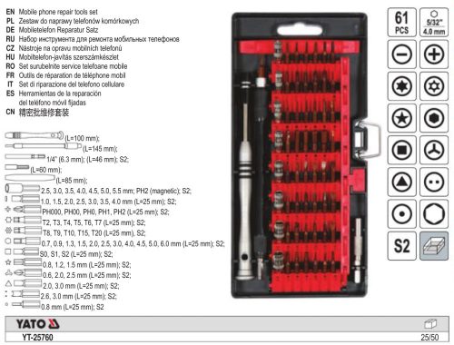 YATO YT-25760 Mobiltelefon szerelő szerszámkészlet 61 részes