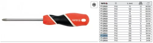 YATO YT-25932 Csavarhúzó PH2 x 300 mm mágneses S2