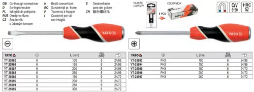 YATO YT-25994 Csavarhúzó PH2 x 150 mm mágneses, üthető CrV