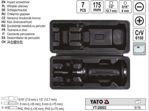 YATO YT-28003 Kézi ütvecsavarozó készlet 7 részes