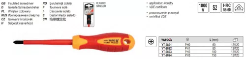 YATO YT-2821 Csavarhúzó PH1 x 80 mm 1000 V-ig szigetelt