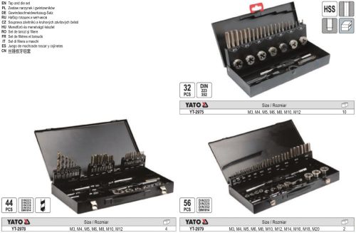 YATO YT-2975 Menetfúró és metsző készlet (kézi) 32 részes HSS M3-M12-ig