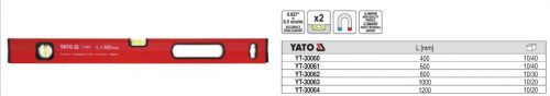 YATO YT-30060 Vízmérték mágneses 2 libella 1 fogantyú 400 mm