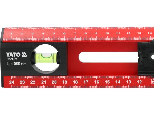 YATO YT-30329 Alumínium vízmértékvonalzó 500mm 2 libellával és 4 furatközép jelölő csuszkával