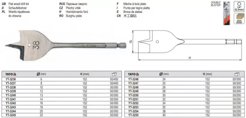 YATO YT-3237 Lapos fafúró bit befogású 8 x 152 mm