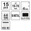 YATO YT-3381 Körkivágó készlet 15 részes (19-76 mm) bimetál