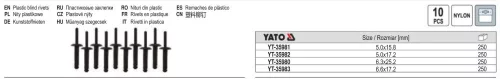 YATO YT-35982 Műanyag popszegecs 5,0 x 17,2 mm 10 db/cs