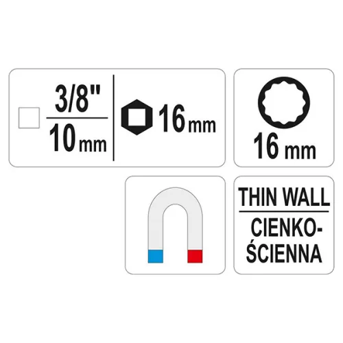 YATO YT-38511 Vékonyfalú gyertyakulcs 3/8" 16 mm