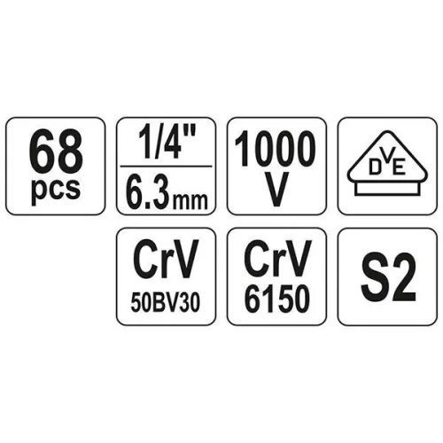 YATO YT-39009 Szigetelt szerszámkészlet villanyszerelőknek 68 részes 1/4" 1000 V CrV