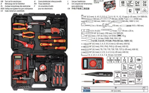 YATO YT-39009 Szigetelt szerszámkészlet villanyszerelőknek 68 részes 1/4" 1000 V CrV