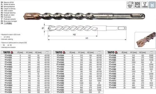 YATO YT-41948 Kőzetfúró 16 x 210/150 mm négyélű SDS-Plus