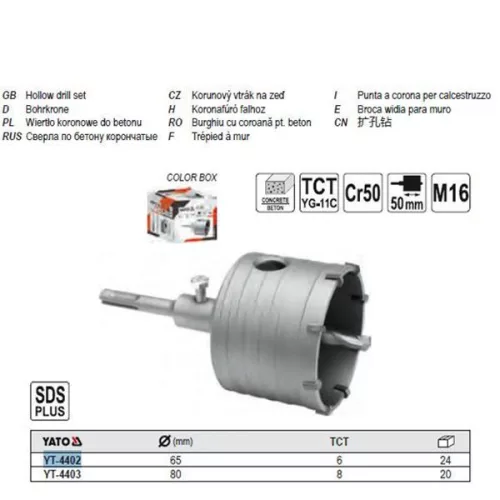 YATO YT-4402 Fúrókorona 65 x 50 mm SDS-Plus TCT D=6 mm