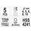 YATO YT-44700 Csigafúró készlet bit befogású 5 részes HSS Ti