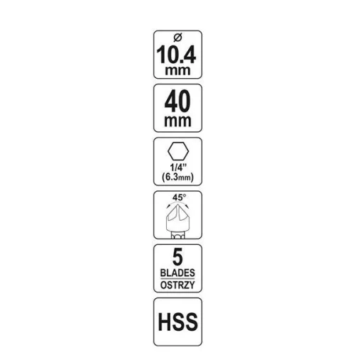 YATO YT-44723 Kúpos süllyesztő fémre 10,4 mm bit befogású HSS