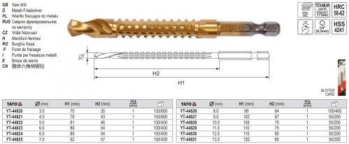 YATO YT-44828 Fém marófúró 10,0 x 105 mm bit befogású HSS-TiN