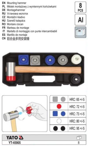 YATO YT-45905 Cserélhető fejes kalapács készlet 8 részes