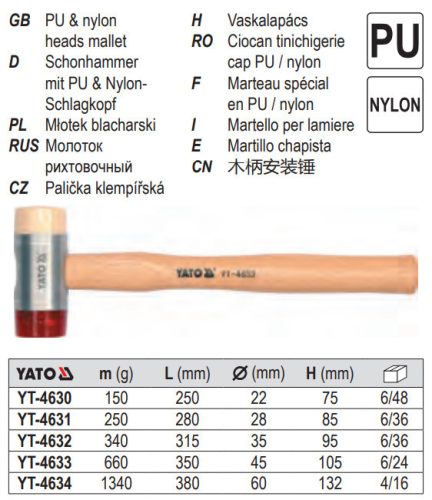YATO YT-4633 Kalapács kétoldalas 660 g Pu/műanyag